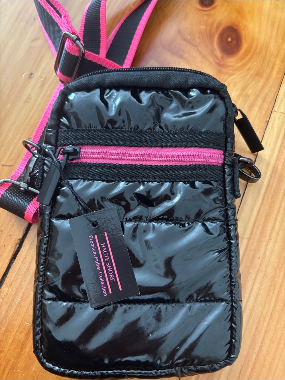 HAUTE SHORE Black Crossbody with Neon Pink Trim NWT